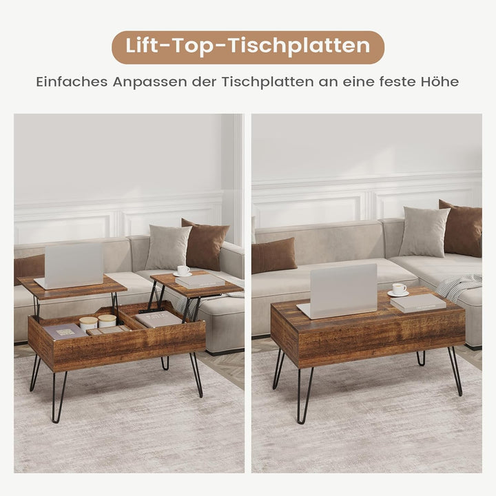 WOLTU Couchtisch, höhenverstellbarer Wohnzimmertisch, Kaffeetisch, Auszug, Versenkbarer Couchtisch,
