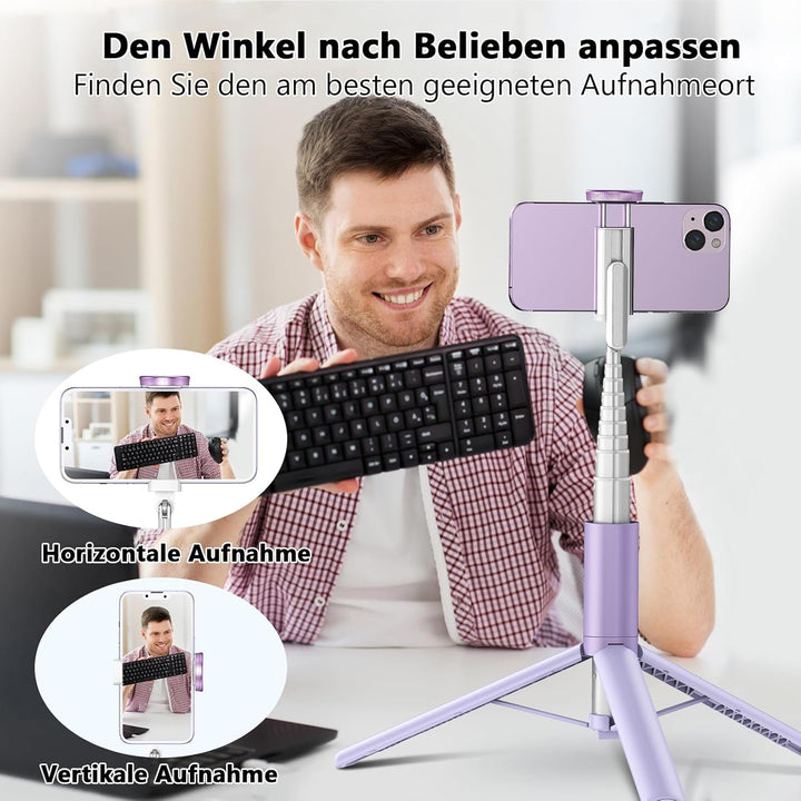 TONEOF 152CM Selfie Stick Stativ, Ausziehbar All-in-1 Handy Stativ aus Aluminium mit Kabelloser Fern