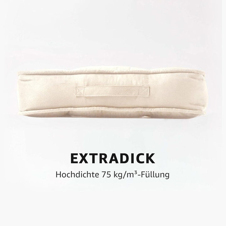 Homescapes Dickes Sitzkissen 50x50 cm Creme, 10 cm hohe Sesselauflage/Sitzerhöhung mit Velours-Bezug