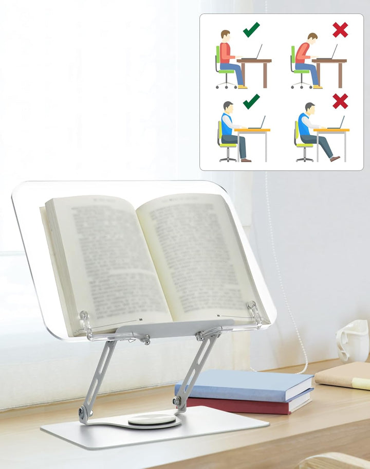 QWORK® Faltbarer Lesen Buchständer aus Acryl mit Höhenverstellbarer und 360° Drehbarer Basis, Tragba