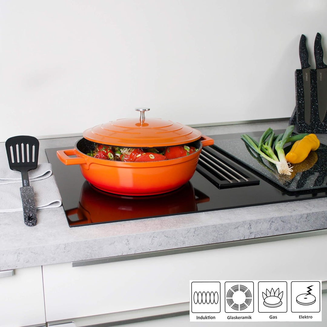 STONELINE Bräter Induktion 28 cm, 4,2 L, Bräter mit Deckel, Aluguss beschichteter Topf mit echten St