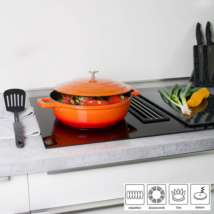 STONELINE Bräter Induktion 28 cm, 4,2 L, Bräter mit Deckel, Aluguss beschichteter Topf mit echten St