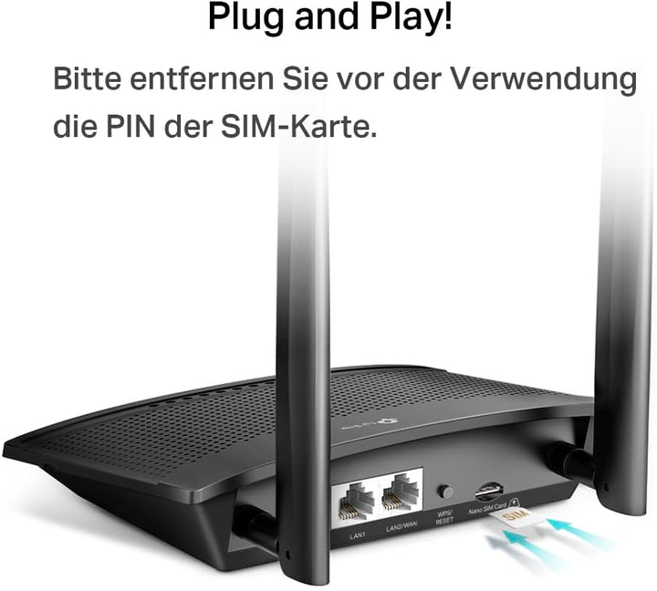 TP-Link 4G LTE Router 150 Mbit/s Wifi N 300 Mbit/s TL-MR100, 4G-Modem, 4G-Box, 2 x SMA für externe A