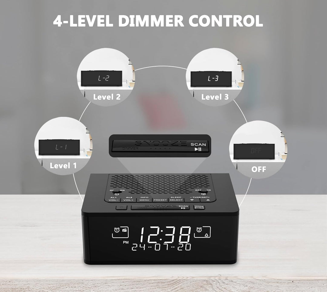 Radiowecker mit Bluetooth Lautsprecher, Digital-FM-Radio mit Schlummer Funktion, Dimmer Steuerung, H