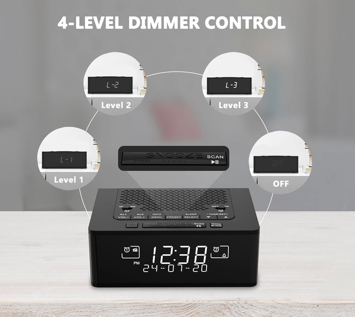 Radiowecker mit Bluetooth Lautsprecher, Digital-FM-Radio mit Schlummer Funktion, Dimmer Steuerung, H