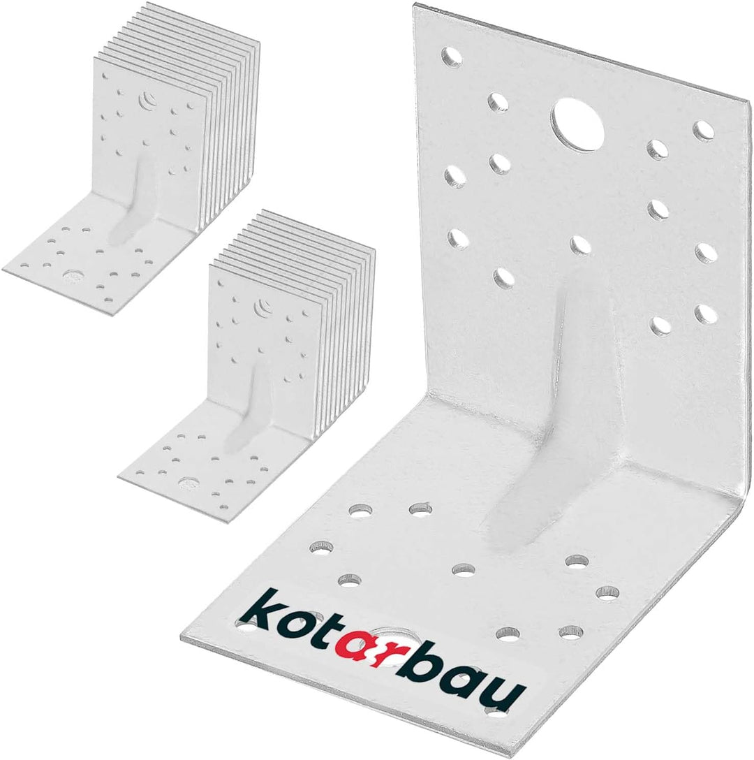 KOTARBAU® 25 Stk. Winkelverbinder 100x100x80 mm mit Rippe Sicke Lochwinkel Bauwinkel Holzverbinder B