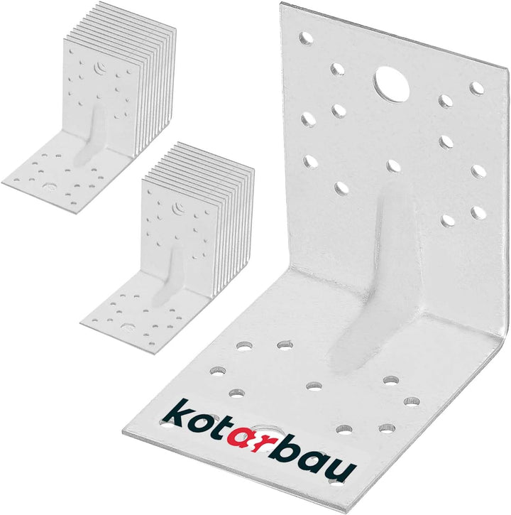 KOTARBAU® 25 Stk. Winkelverbinder 100x100x80 mm mit Rippe Sicke Lochwinkel Bauwinkel Holzverbinder B