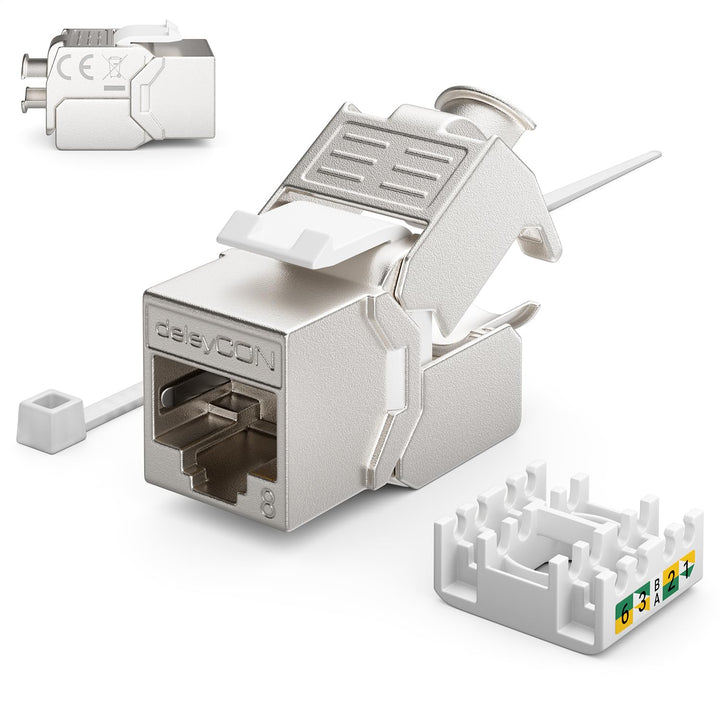 deleyCON 4x CAT8 Keystone Netzwerkdosen Set 2000 MHz 40 GBit/s Unterputz 4x Netzwerkdose & 4x Keysto