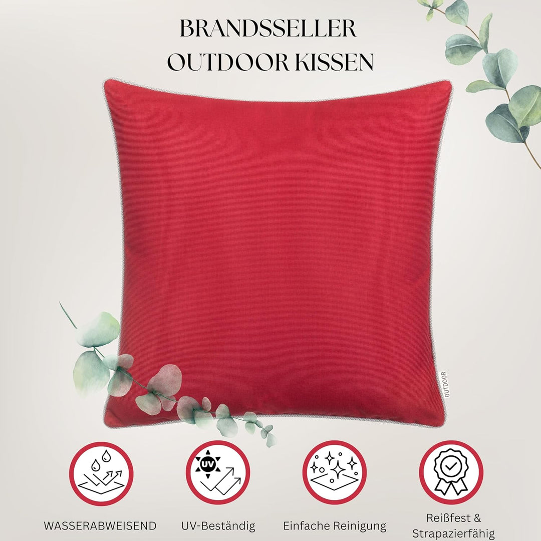 Brandsseller Outdoor Garten Kissen Dekokissen mit Paspel - Garngefärbt Uni Schmutz- und Wasserabweis