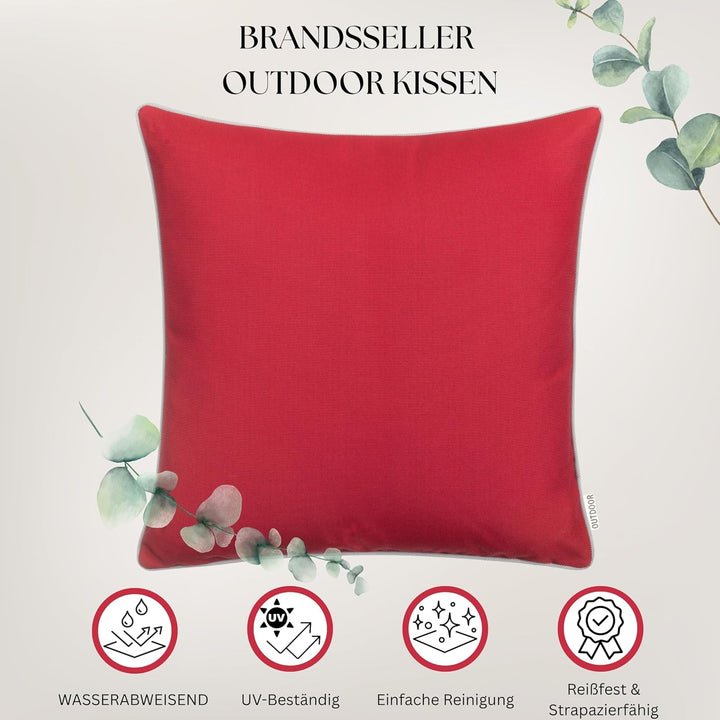Brandsseller Outdoor Garten Kissen Dekokissen mit Paspel - Garngefärbt Uni Schmutz- und Wasserabweis