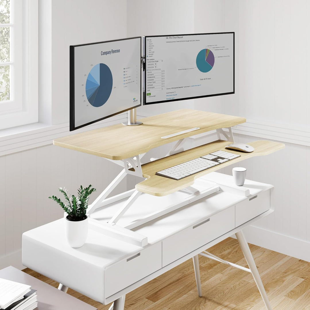 FITUEYES Höhenverstellbar Schreibtischaufsatz Büro Sitz Steh Computertisch 92 x 40 cm Stehpult mit T