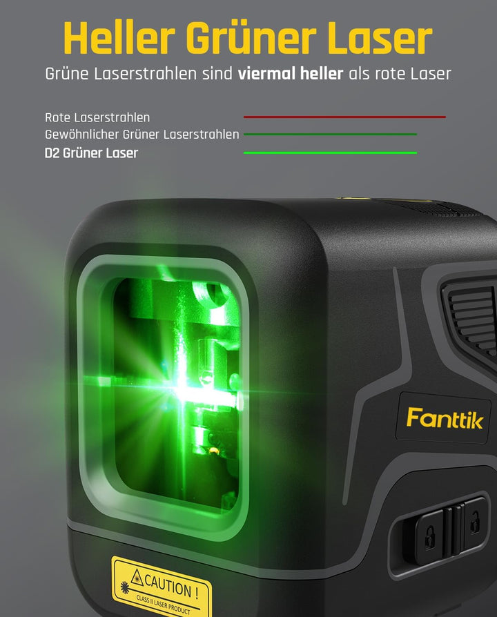 Fanttik D2 Kreuzlinienlaser Selbstnivellierend, Linienlaser Grün 30m, Wiederaufladbare Batterie, USB