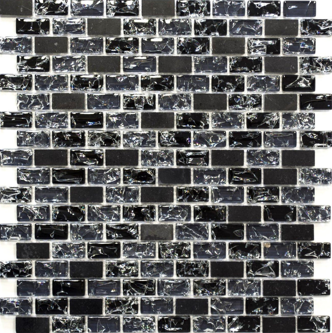 Mosaik Brick Crystal/Stein mix schwarz Glasmosaik Transluzent Transparent 3D, Mosaikstein Format: 15
