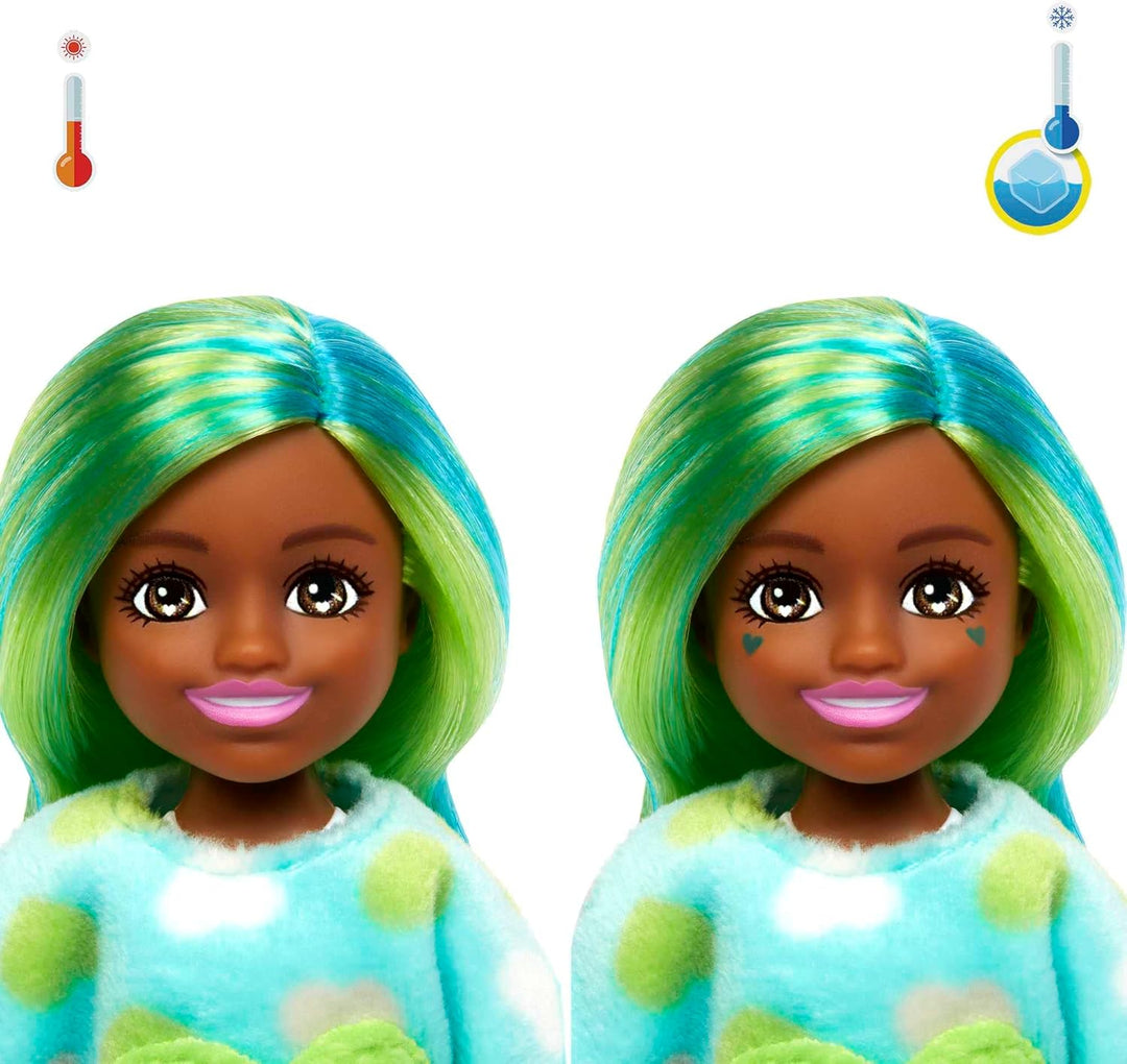 Barbie Cutie Reveal, Chelsea Puppe mit Elefantenzubehör, 7 Überraschungen, Haustier, Farbwechseleffe