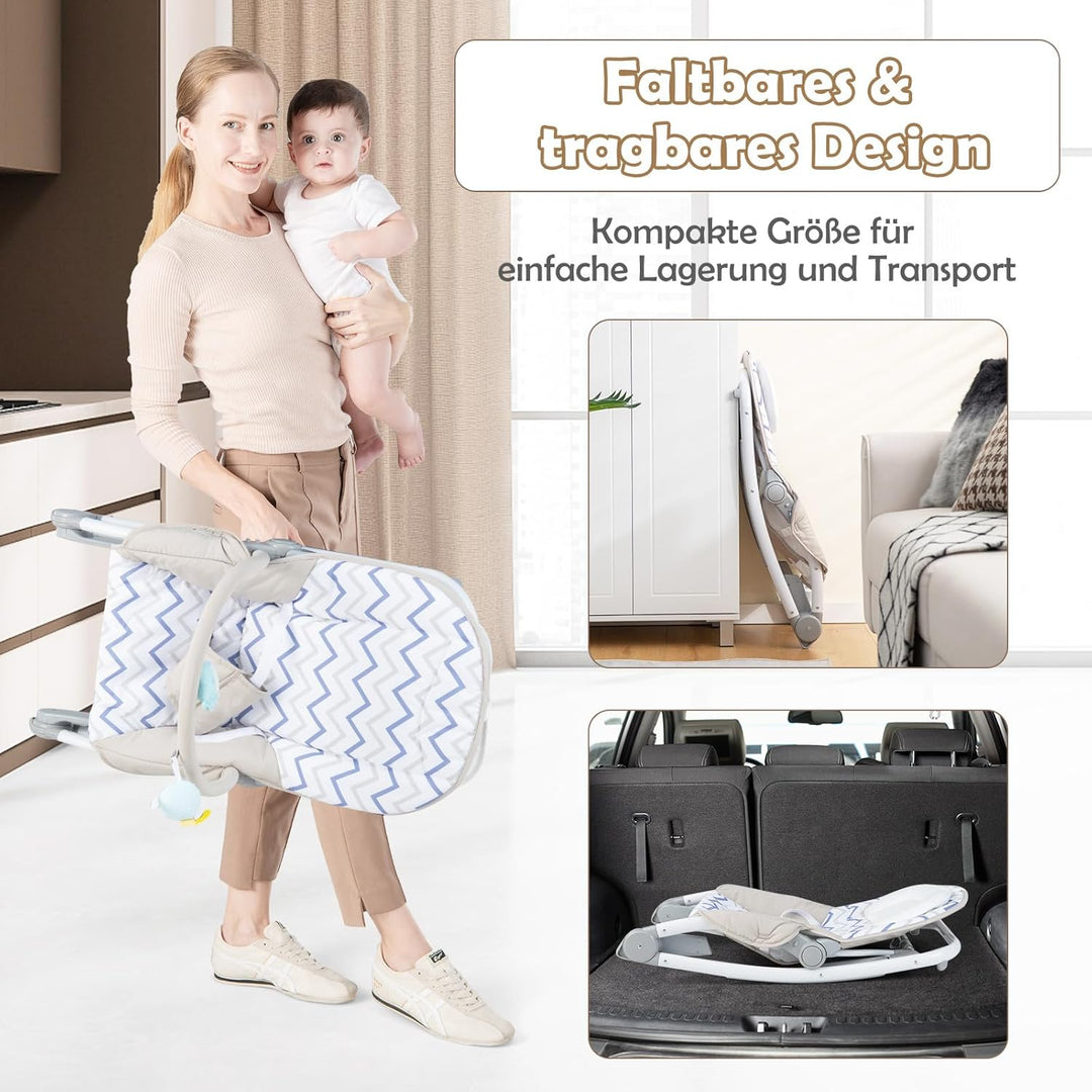 COSTWAY 2 in 1 Babywippe klappbar, tragbare Babyschaukel mit 3-stufig verstellbarer Rückenlehne & ab