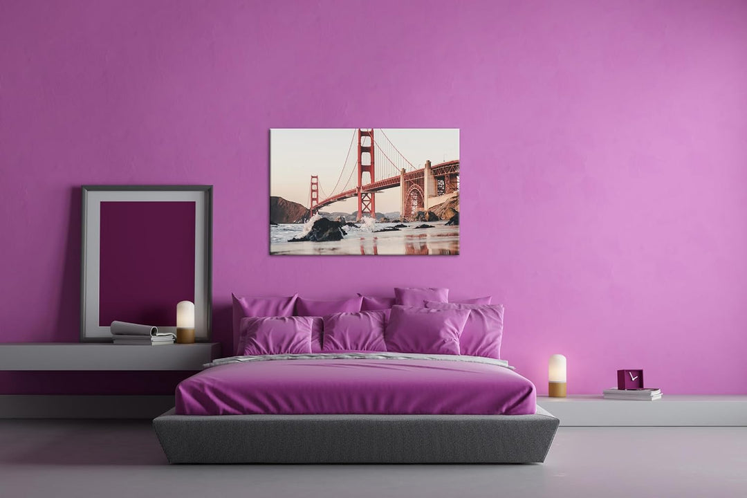 deyoli rote Golden Gate Brücke Format: 80x60 cm als Leinwandbild, Motiv fertig gerahmt auf Echtholzr