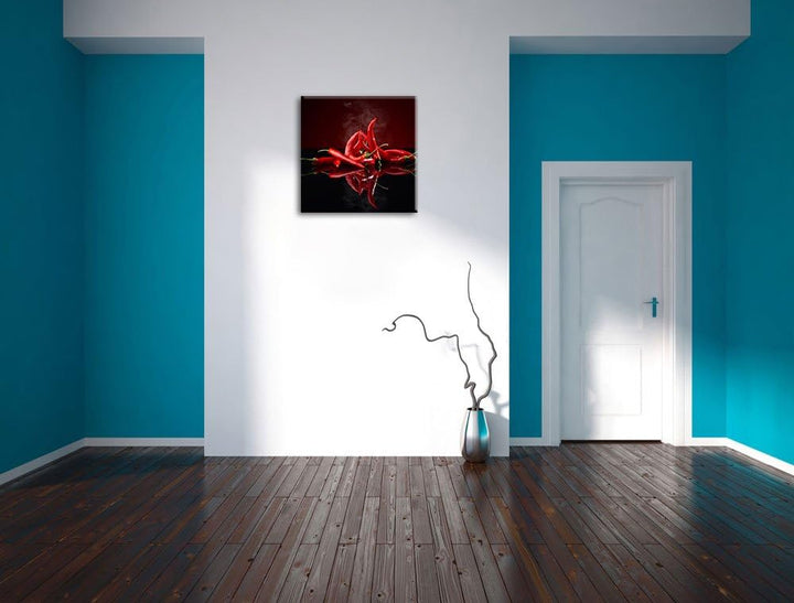 Feurige rote Chili-Choten, Format: 70x70 auf Leinwand, XXL riesige Bilder fertig gerahmt mit Keilrah