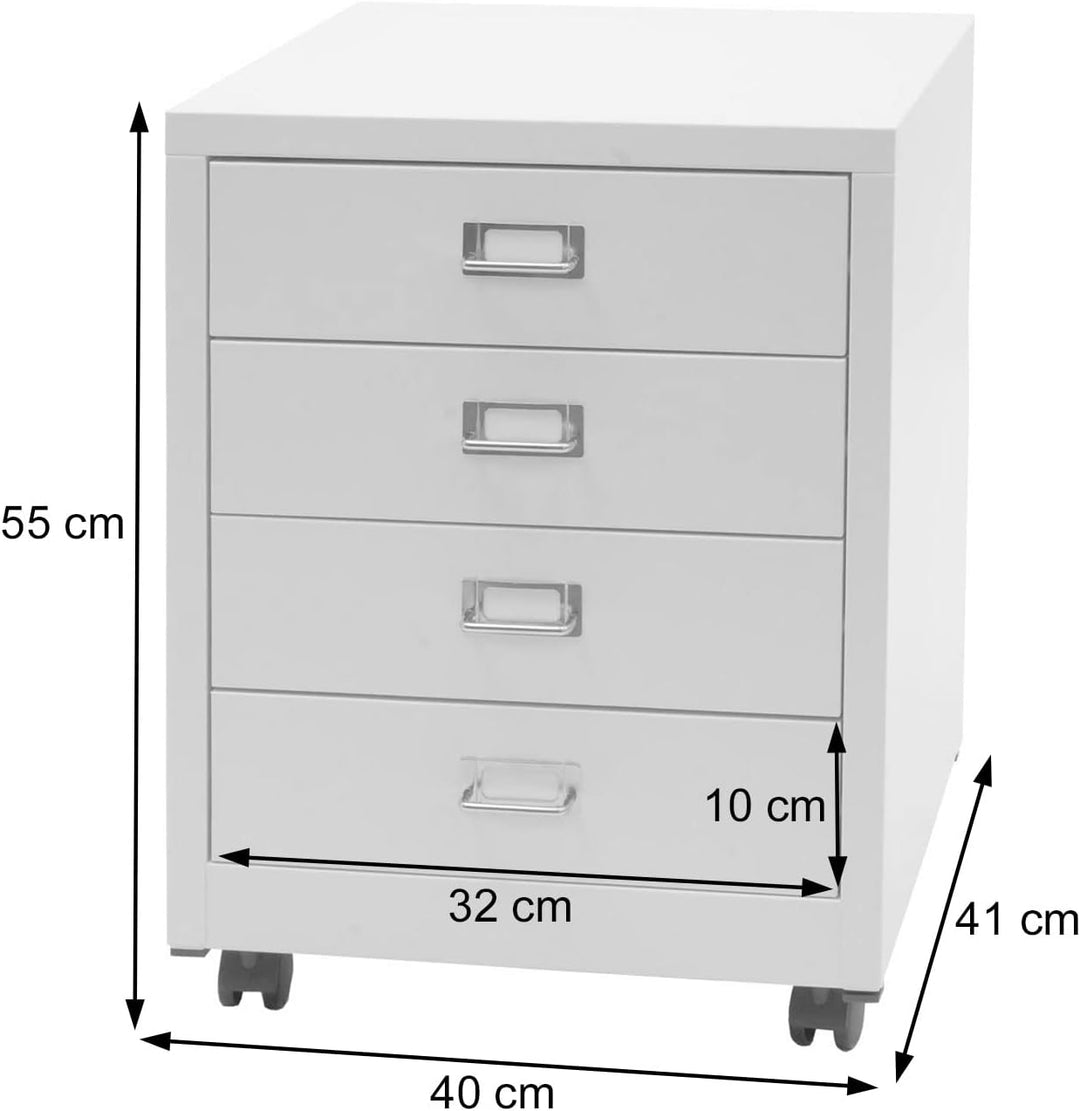 Mendler Rollcontainer HWC-L49, Schubladenschrank Stahlschrank Aktenschrank, Metall 55x40x41cm 4 Schu