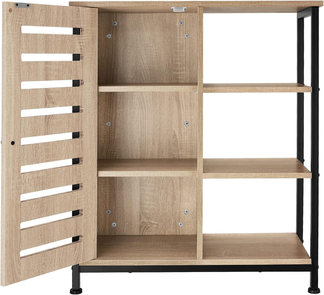 tectake Sideboard mit 3 Fächern und Schrankfach, 71 x 32 x 82 cm, Industrie-Design, Holz Kommode für