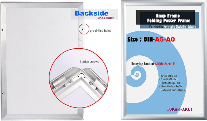 TUKA-i-AKUT 5er A1 Klapprahmen aus Aluminium 25 mm Profil, Plakatrahmen Wechselrahmen Poster Rahmen