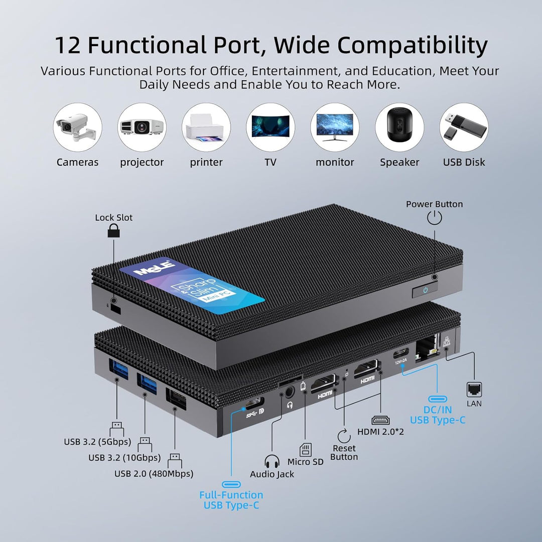 MeLE Fanless Mini-PC Quieter4C N100 16 GB 512 GB, ohne OS, kompatibel mit Linux, Ubuntu, Win11 Pro/H