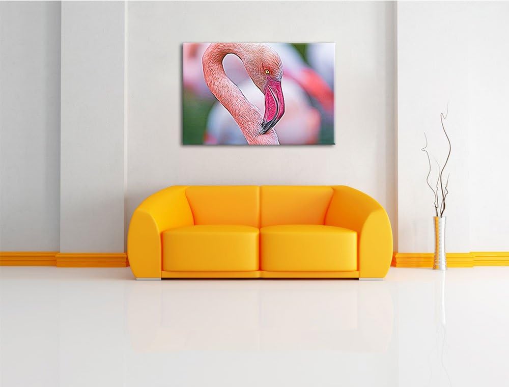 prächtiger Flamingo Deluxe Format: 100x70 cm auf Leinwand, XXL riesige Bilder fertig gerahmt mit Kei