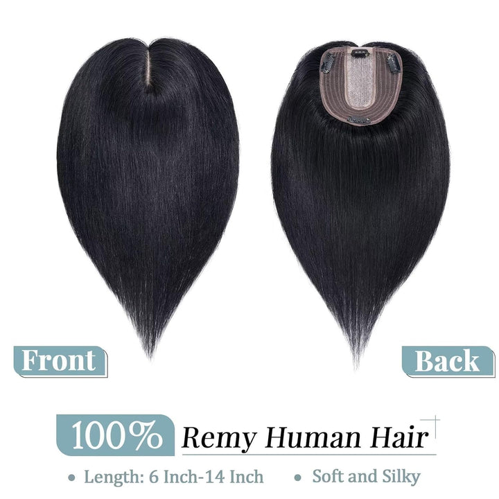 TESS Hair Topper Echthaar Schwarz, 10x12cm Basis Toupet Damen #1 Schwarz Haartopper Echthaar 40g 30