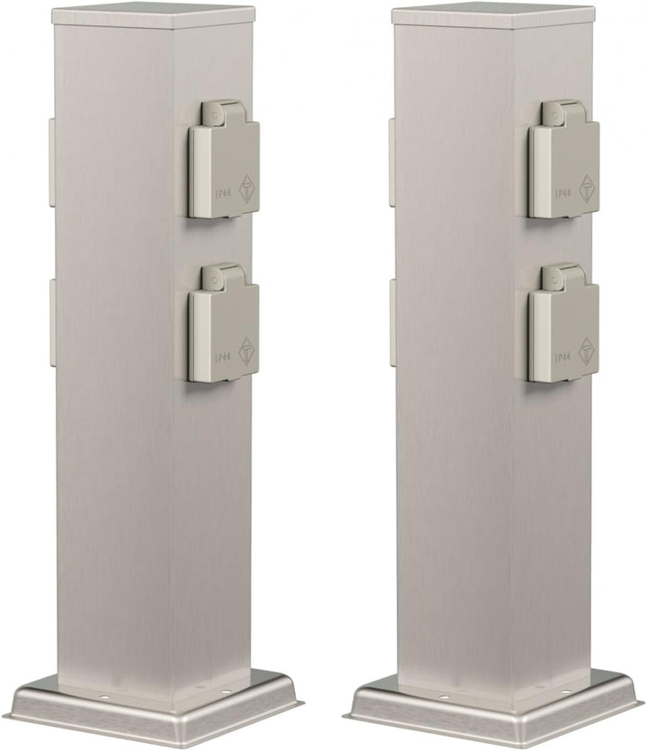 ledscom.de Garten Steckdosensäule Polly, Outdoor, IP44, 4-Fach, Edelstahl, eckig, 38 cm, 2 STK. 2 St