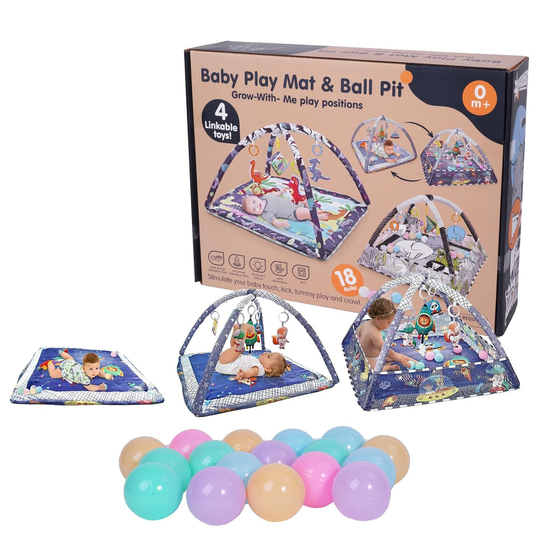 Sinbide Spieldecke für Babys, Spielmatte mit Spielbogen, Spielmatte und sensorische Spielzeuge für B