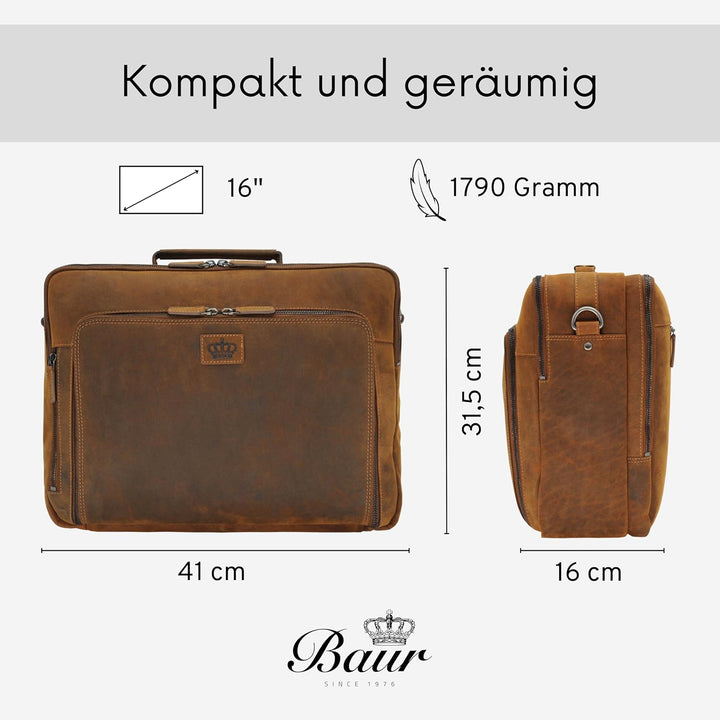 Baur XXL Tasche Echtes Leder | Laptoptasche bis 16 Zoll | Handgefertigte Businesstasche | Aktentasch