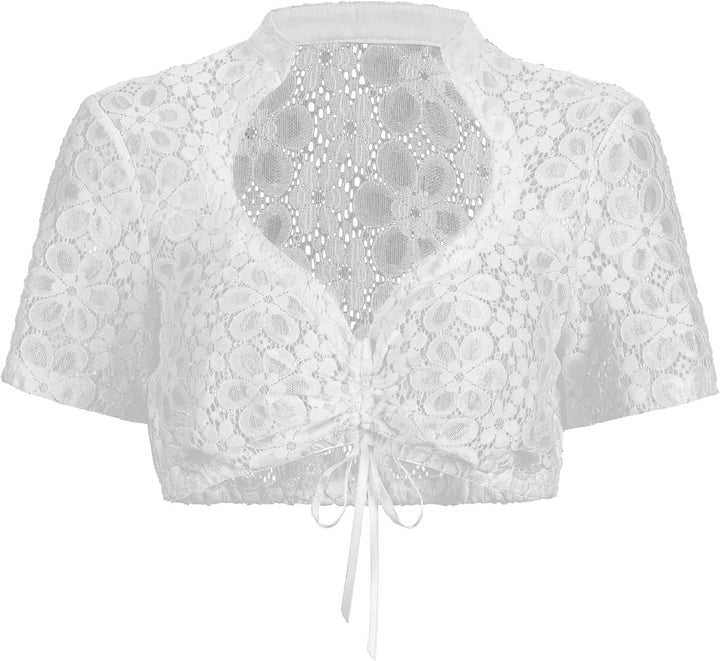 Dirndlparty Dirndlbluse Damen Schlicht, Kurzarm Dirndl Bluse Creme Spitze Trachtenbluse Oktoberfest