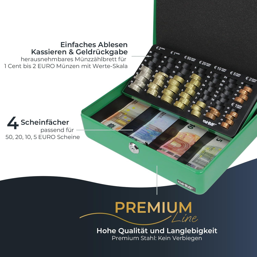 HMF 10015-06 Geldkassette Geldzählkassette 30 x 24 x 9 cm, Grün, Grün