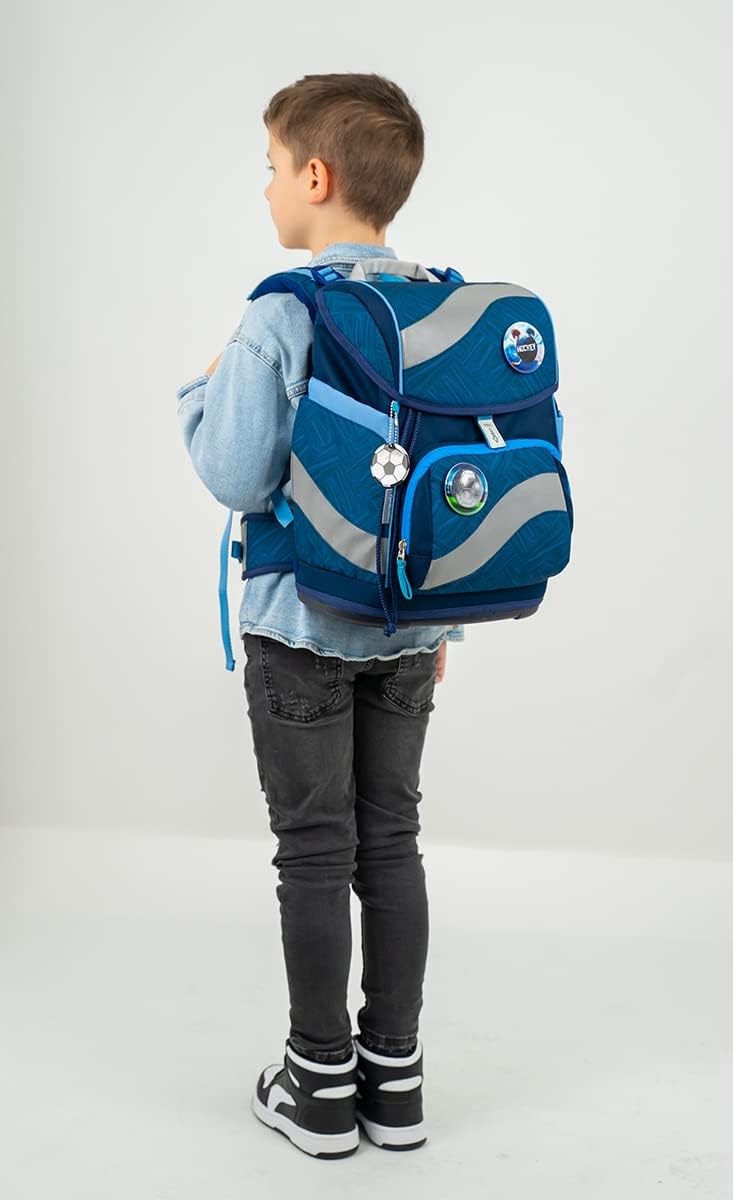 Belmil ergonomischer Schulrucksack Schulranzen Set 5-teilig mit Patch Set, Brustgurt, Hüftgurt, Magn