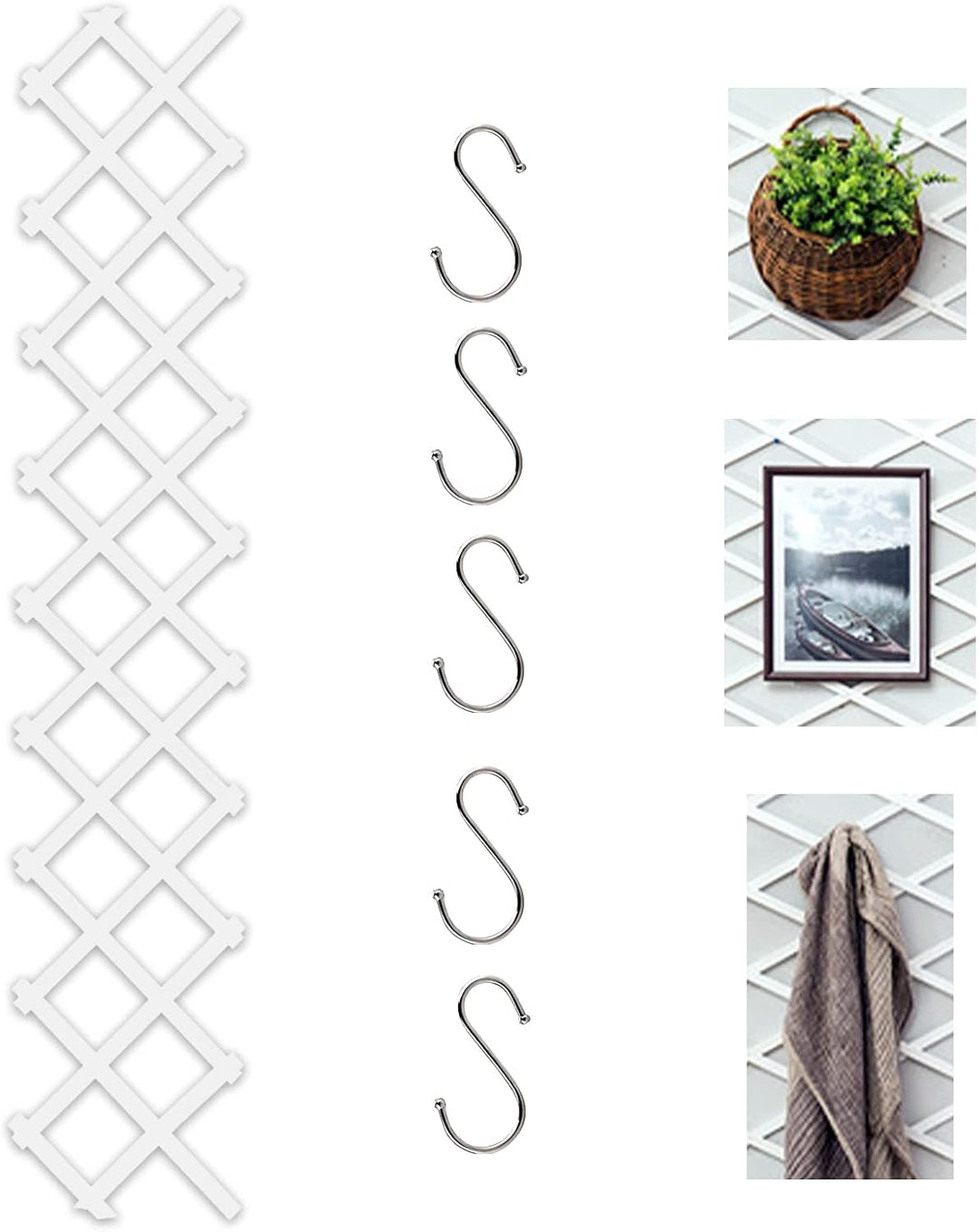 KAZITOO Garten-Rankgitter aus Holz, erweiterbarer Pflanzenzaun mit 5 S-Haken, Faltbarer Hängerahmen,