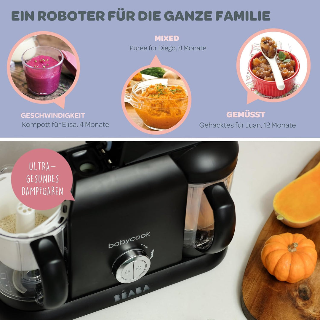 BÉABA - Babycook Duo - 4 in 1 Babynahrungszubereiter - Schonender Dampfgarer - Schnelles Dampfgaren