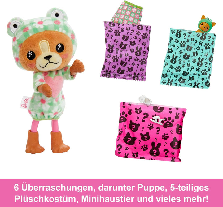 BARBIE Cutie Reveal Puppe - 6 Überraschungen in einer Verpackung, Plüschtierfreunde, Outfits und Far