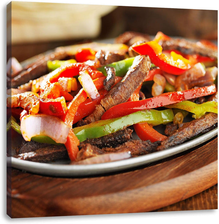 Fleischpfanne mit Paprika, Format: 70x70 auf Leinwand, XXL riesige Bilder fertig gerahmt mit Keilrah