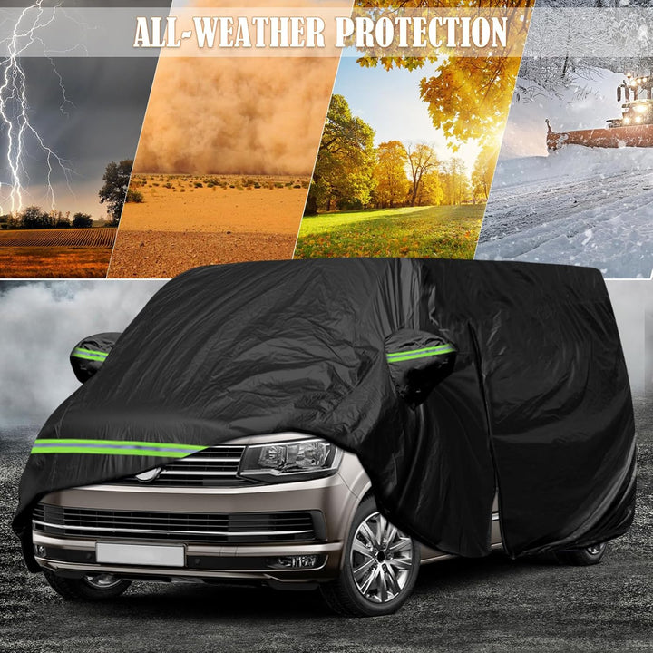 Autoabdeckung Wasserdicht Passend für VW T5 T6 SWB Transporter, Schwarz Vollgarage Autoplane mit Rei