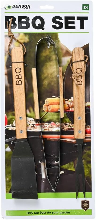 BBQ Grillbesteck Set 3-teilig aus Edelstahl – Grillzange, Wender & Fleischgabel – rostfrei, spülmasc