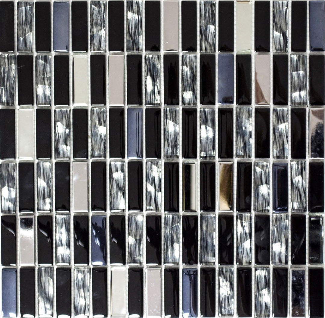 Mosaik Stäbchen Crystal/Edelstahl mix schwarz Glasmosaik Transluzent Transparent 3D, Mosaikstein For