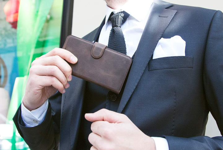 Burkley Handyhülle mit Ständer und Kartenfach für Samsung Galaxy S20+ Leder Handytasche mit Magnetve