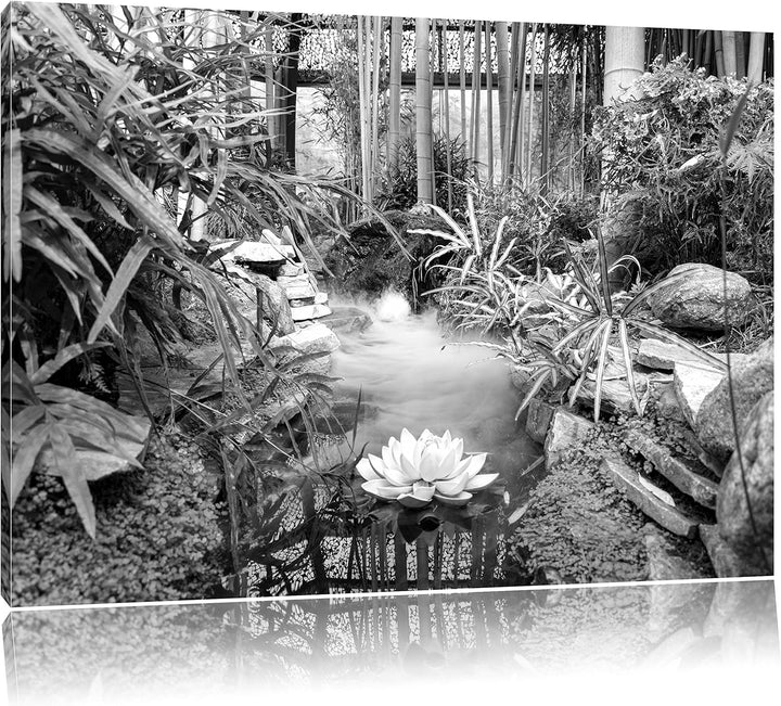 Pixxprint Zen Garten Japan Kunst B&W / 100x70cm Leinwandbild bespannt auf Holzrahmen/Wandbild Kunstd