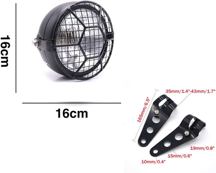 Motorrad Scheinwerfer, Retro 6 '' Universal Halogen Frontscheinwerfer mit Lampenschirmabdeckung zur