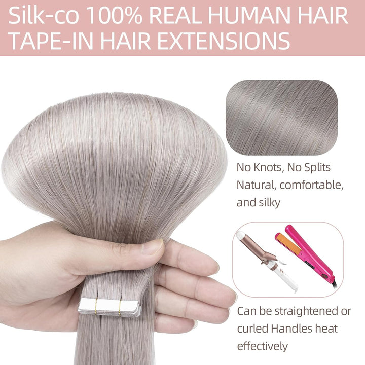Silk-co Tape Extensions Echthaar 10stk, Remy Tape in Extensions Haarverlängerung, Skin Weft Echthaar