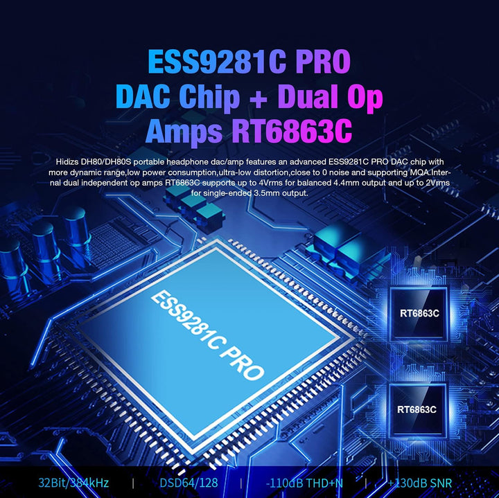 Hidizs DH80S DAC und AMP ausgewogen, tragbar, unterstützt MQA-Audio-Technologie, tragbar, DSD64/128,