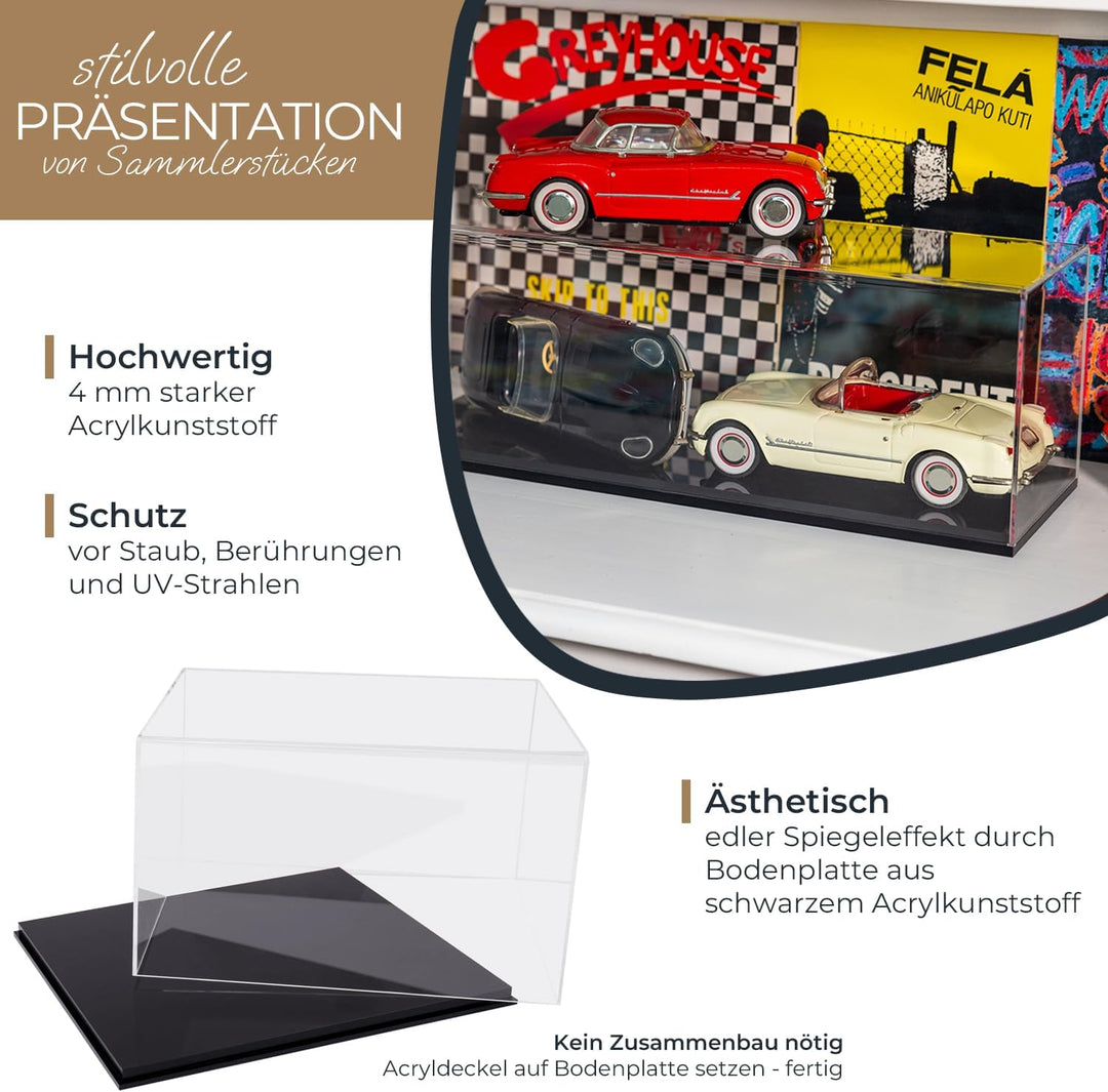 HMF 46806 Acryl Vitrine / Schaukasten für Modellautos, Figuren | 32 x 28 x 20 cm | Transparent 32 cm