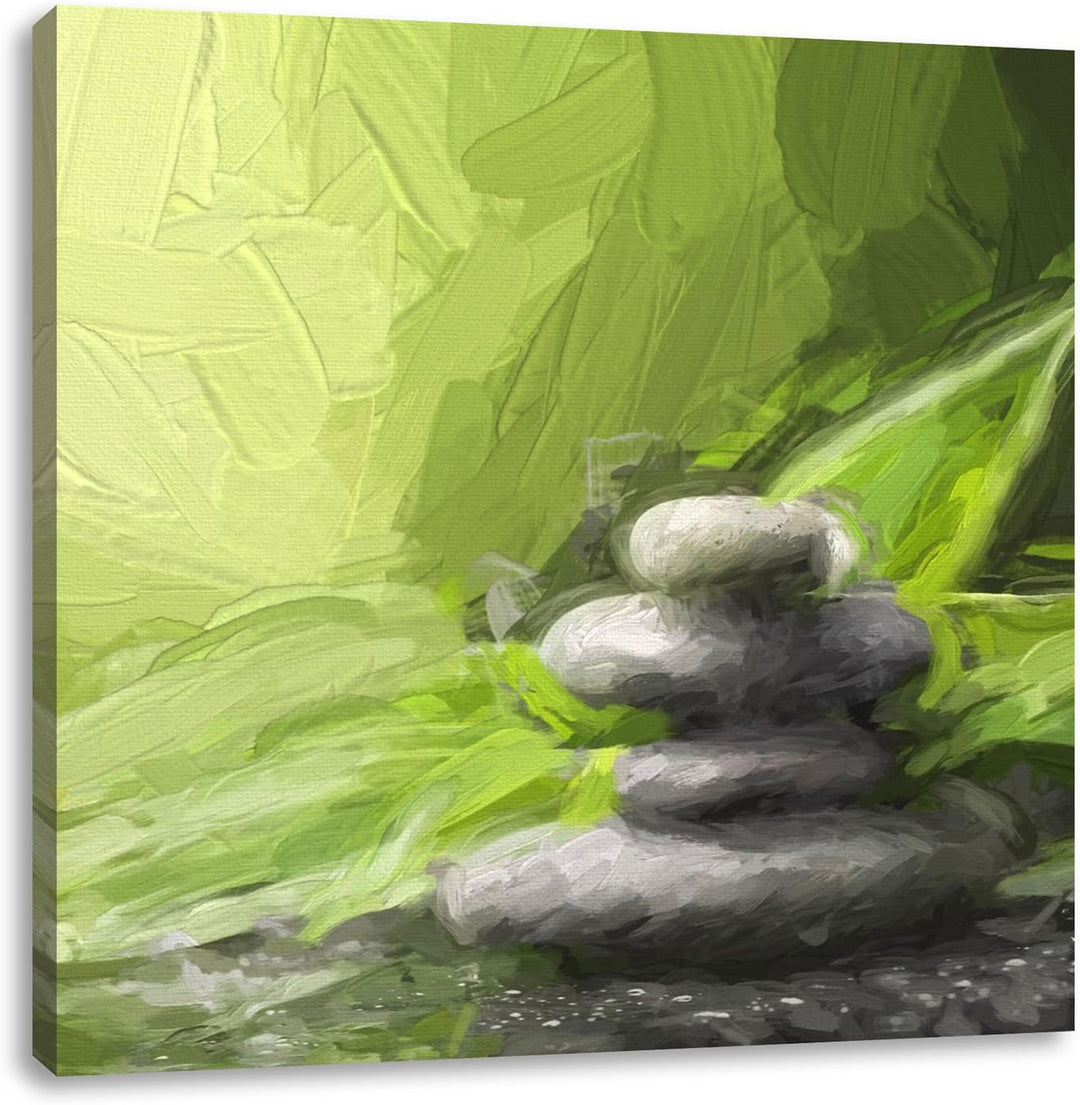 Pixxprint Zen Steinturm, Format: 70x70 auf Leinwand, XXL riesige Bilder fertig gerahmt mit Keilrahme