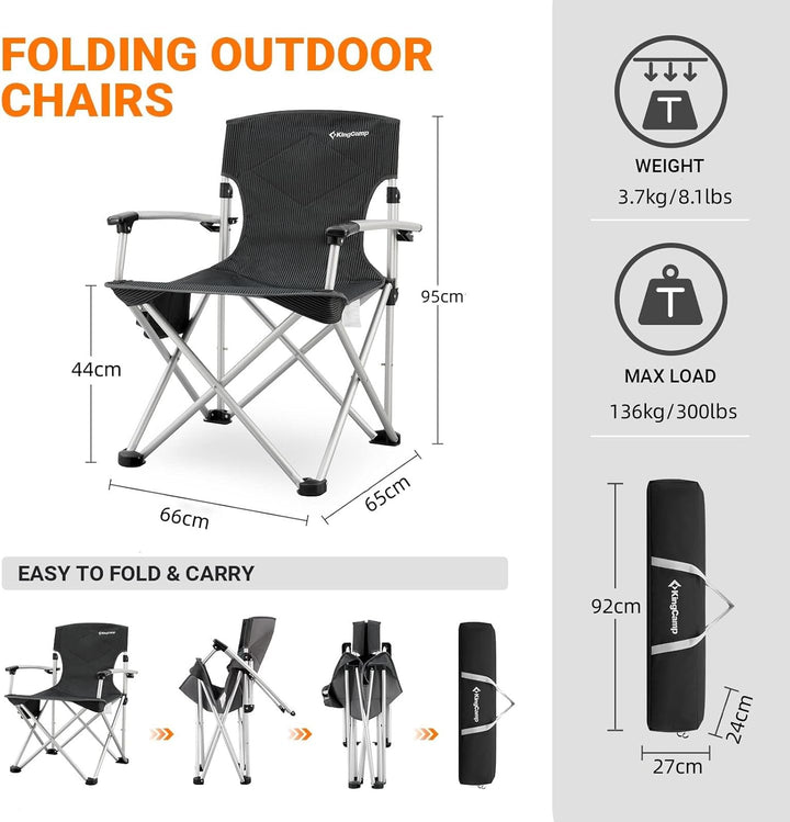 KingCamp XXL Campingstuhl Faltbar bis 205 kg, Übergrosser Camping Stuhl Klappbar Gepolster mit Verst