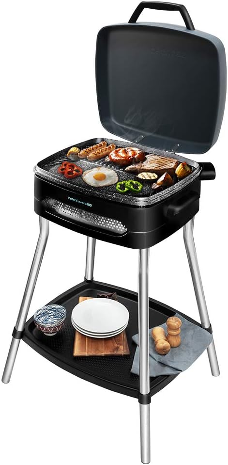 Cecotec PerfectCountry BBQ Elektrischer Grill. Mit Gerätefüssen, Klappbarer Deckel und Schale, RockS