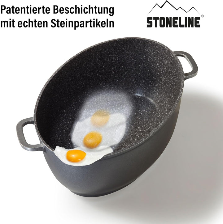 Stoneline Gourmet Bräter, oval, 38,8 x 26,3 cm, 8 L, mit Aroma-Glasdeckel zur dosierten Zugabe von F